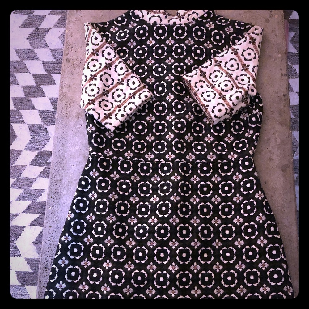 Topshop Detailed Green, Cream & Navy A-Line Dress